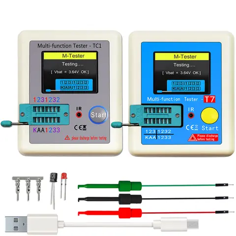 Probador de transistores de LCR-TC1, multímetro con pantalla colorida TFT para diodo, MOS triodo/PNP/NPN, Transistor de resistencia de condensador