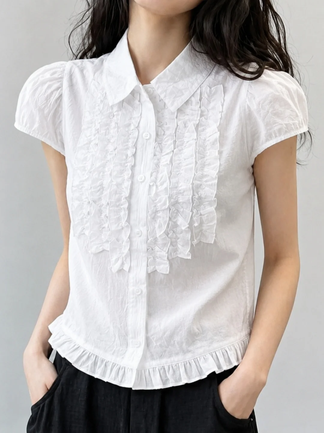 Korean Style Sweet Short Sleeve Shirt Soft Versatile Fashionable Top Comfortable Slimming Summer Casual Bubble Sleeve Blouse
Korean Style Sweet Short Sleeve Shirt Soft Versatile Fashionable Top Comfortable Slimming Summer Casual Bubble Sleeve Blouse
