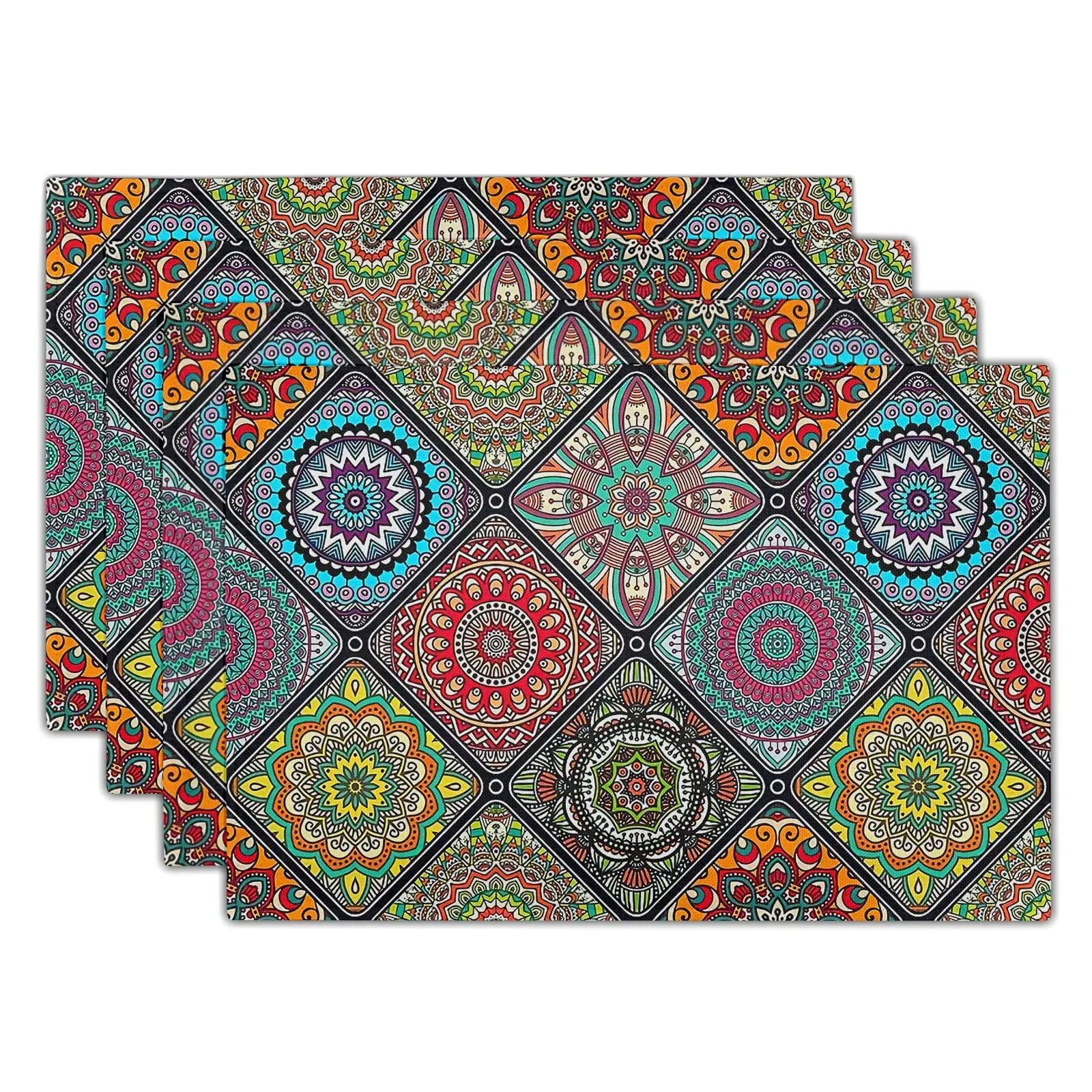 Boho Mandala Placemats, Mexican Ethnic Pattern with Geometric Plaids, Abstract Flower Washable Linen Table Place Mats Set of 4
Boho Mandala Placemats, Mexican Ethnic Pattern with Geometric Plaids, Abstract Flower Washable Linen Table Place Mats Set of 4