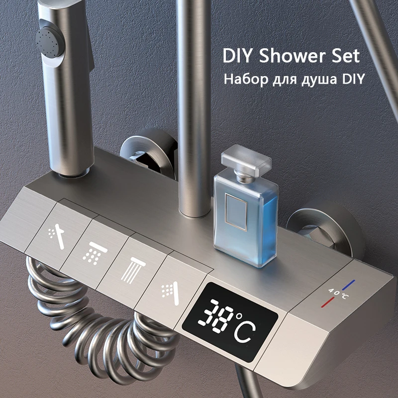 DIY Shower Set Bathroom Shower System Wall Mounted Bathtub Shower Faucet Gray Black Golden White Digital LED Temperature Shower
DIY Shower Set Bathroom Shower System Wall Mounted Bathtub Shower Faucet Gray Black Golden White Digital LED Temperature Shower