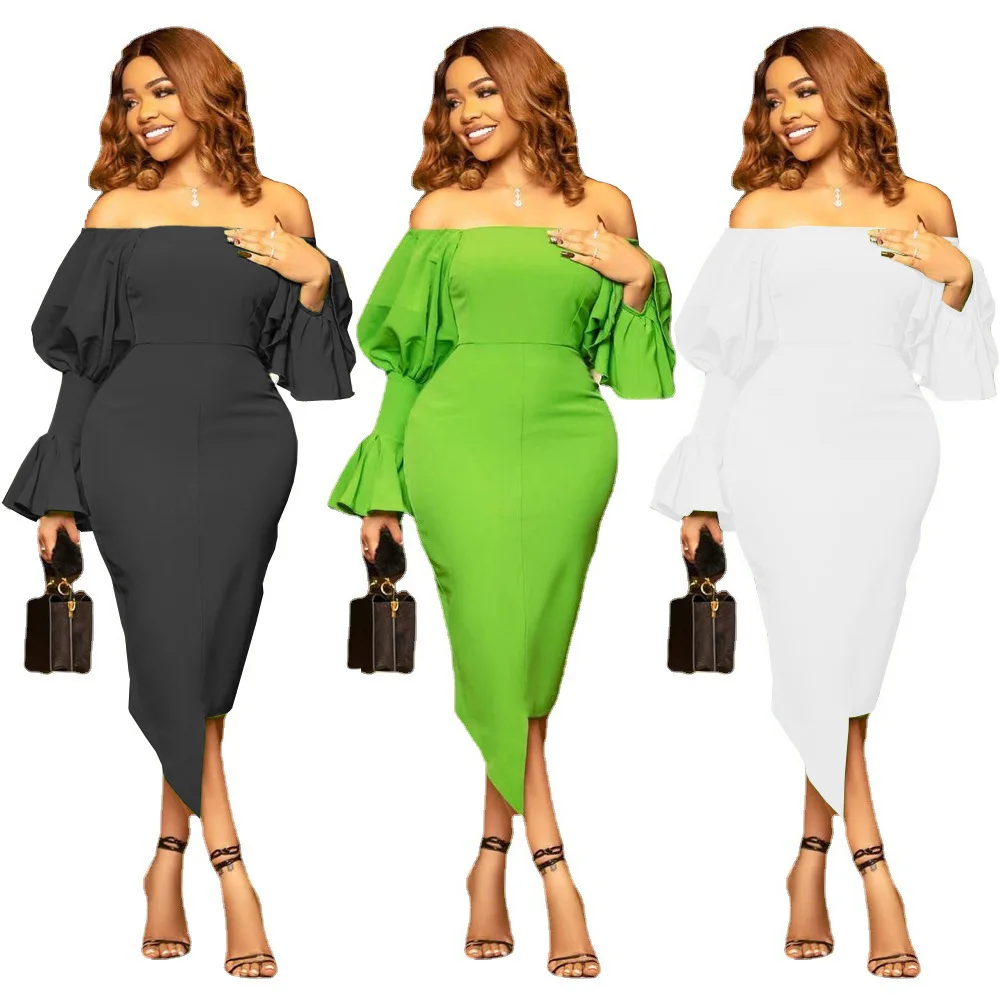Casaul Women Dress Slash Lantern Sleeve Solid Color Bodycon Slim Party night Dresses For Women Vestidos
Casaul Women Dress Slash Lantern Sleeve Solid Color Bodycon Slim Party night Dresses For Women Vestidos