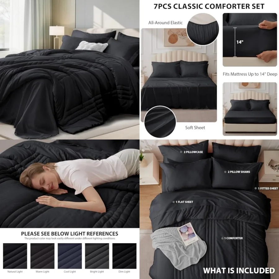 Comforter Set - Bed in a Bag Size 7 Pieces, Soft Bedding Set for All Seasons, Premium Comforter Set with Comforter, Sheets, Pil
Comforter Set - Bed in a Bag Size 7 Pieces, Soft Bedding Set for All Seasons, Premium Comforter Set with Comforter, Sheets, Pil