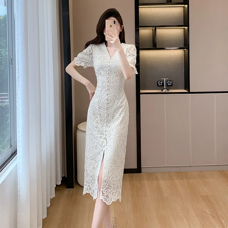 Summer French V-neck Lace Wedding Dress Dresses Slim Fit Elegant Evening Gown Spring Summer
Summer French V-neck Lace Wedding Dress Dresses Slim Fit Elegant Evening Gown Spring Summer