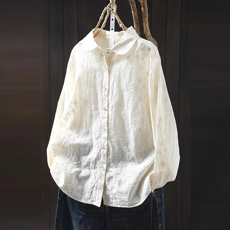 Women Long Sleeve Casual Shirt New Arrival 2025 Spring Simple Style Floral Embroidery Loose Female Cotton Tops Shirts M707
Women Long Sleeve Casual Shirt New Arrival 2025 Spring Simple Style Floral Embroidery Loose Female Cotton Tops Shirts M707