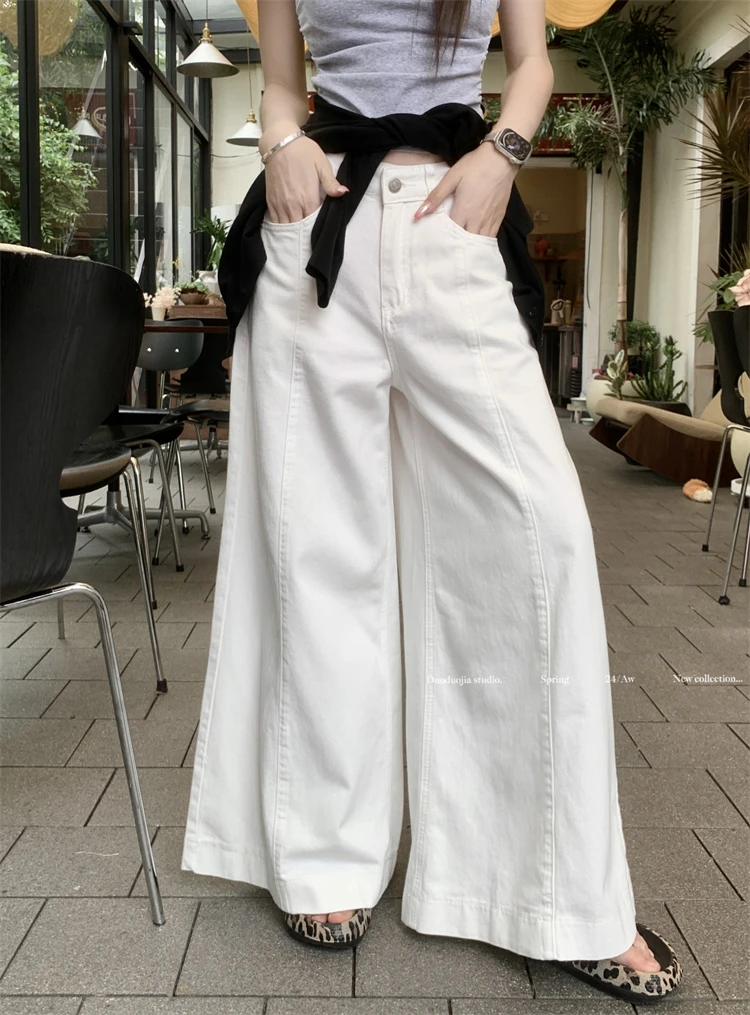 Slergiri American white wide-leg jeans women's high waist loose korean vintage streetwear oversize straight denim trousers
Slergiri American white wide-leg jeans women's high waist loose korean vintage streetwear oversize straight denim trousers