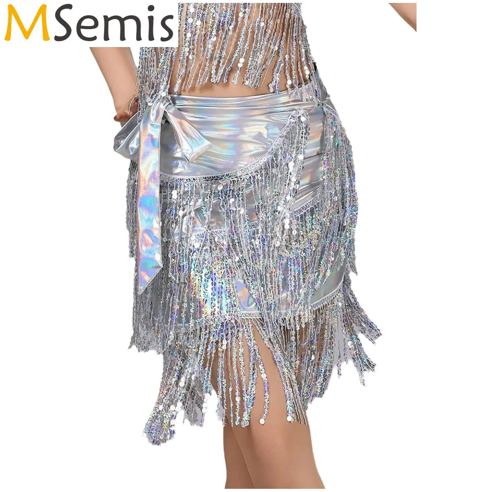 Womens Belly Latin Chacha Ballroom Dance Hip Scarf Side Tying Tiered Sequined Fringe Metallic Shiny Waist Wrap One-piece Skirt
Womens Belly Latin Chacha Ballroom Dance Hip Scarf Side Tying Tiered Sequined Fringe Metallic Shiny Waist Wrap One-piece Skirt