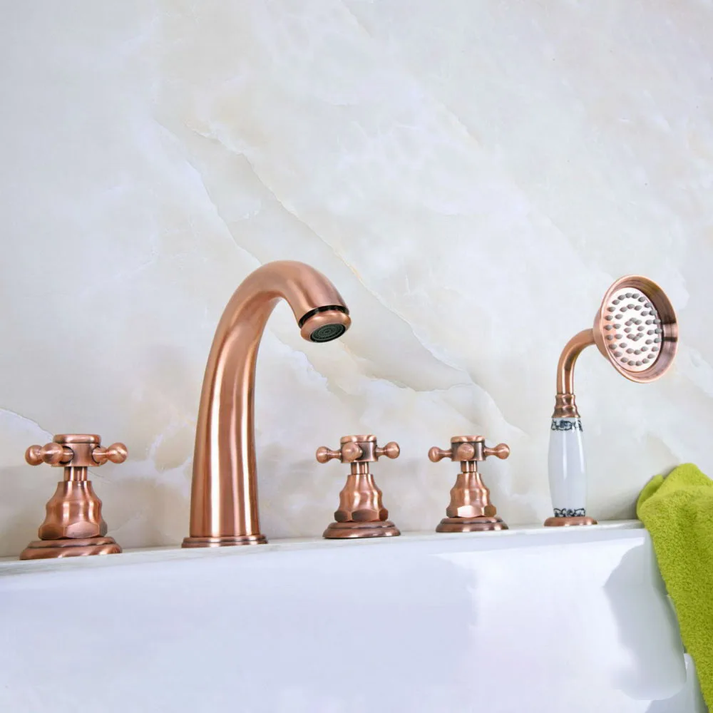 Antique Red Copper Deck Mounted 5PCS Bathroom Faucet Bathtub Basin Tap Cold Hot Water taps With Three Handles Ntf240
Antique Red Copper Deck Mounted 5PCS Bathroom Faucet Bathtub Basin Tap Cold Hot Water taps With Three Handles Ntf240