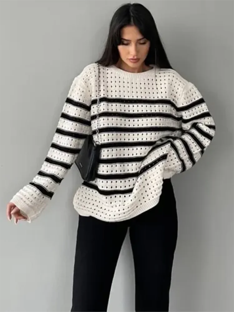 Wixra Striped Loose Sweaters Basic Knitted Pullover O Neck Long Sleeve 2023 Autumn Winter Hollow Out Casual
Wixra Striped Loose Sweaters Basic Knitted Pullover O Neck Long Sleeve 2023 Autumn Winter Hollow Out Casual