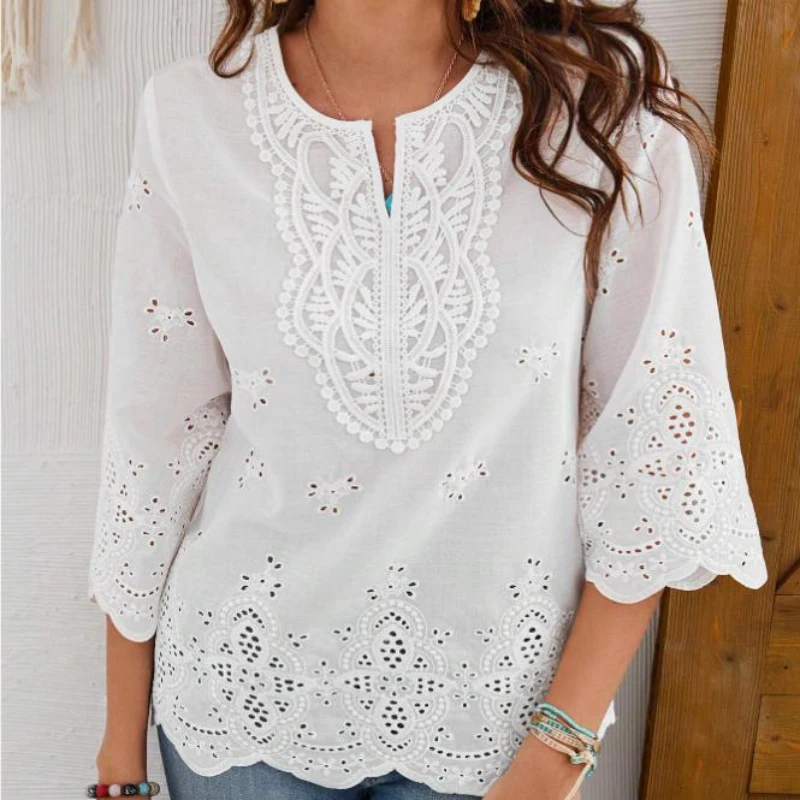 Office Lady White Embroidery Three Quarter Black Shirts Holiday Style Black O-Neck T Shirts 2026 Summer Casual Loose Tops Women
Office Lady White Embroidery Three Quarter Black Shirts Holiday Style Black O-Neck T Shirts 2026 Summer Casual Loose Tops Women