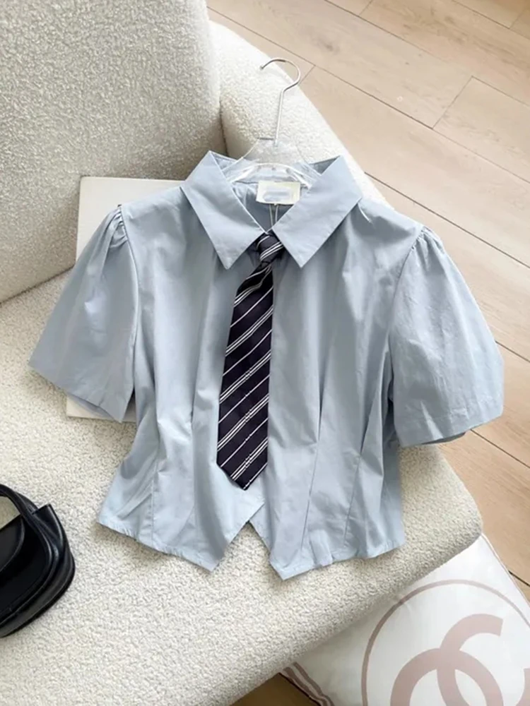 Jmprs Vintage Cute Tie Shirt Women Slim Short Sleeve Summer Slim Blouse Casual Sweet Preppy Style Female Kawaii Japan Blue Tops
Jmprs Vintage Cute Tie Shirt Women Slim Short Sleeve Summer Slim Blouse Casual Sweet Preppy Style Female Kawaii Japan Blue Tops