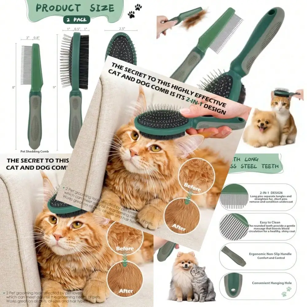 2PCS Pet Grooming And Deshedding Tools 2-In-1 Double-Sided Cat Brush For Shedding And Bathing Dogs And Cats Shedding Comb For Long And Short Haired Dogs Cats
2PCS Pet Grooming And Deshedding Tools 2-In-1 Double-Sided Cat Brush For Shedding And Bathing Dogs And Cats Shedding Comb For Long And Short Haired Dogs Cats