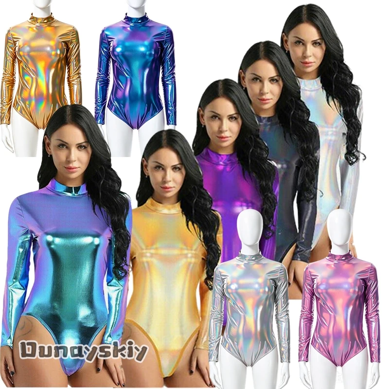 Halloween Women's Shiny Long Sleeve Leotard Gymnastics Cosplay Girls High Neck Bodysuit Glossy Color Leather Dance Leotards Set
Halloween Women's Shiny Long Sleeve Leotard Gymnastics Cosplay Girls High Neck Bodysuit Glossy Color Leather Dance Leotards Set