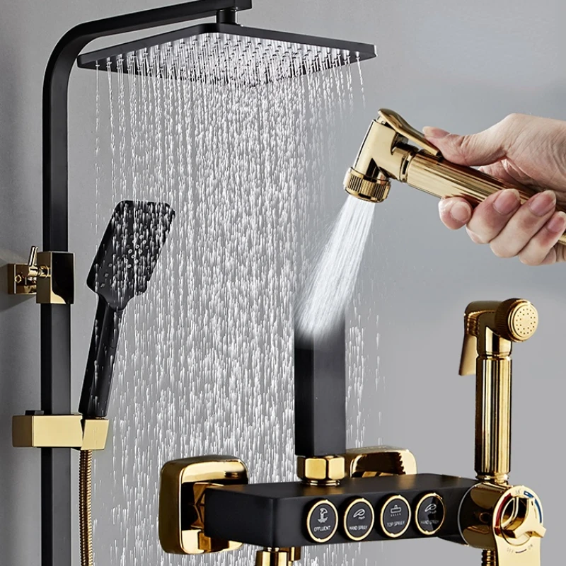Nordic thermostatic shower suit, household all-copper bathroom, pressurized shower head
Nordic thermostatic shower suit, household all-copper bathroom, pressurized shower head