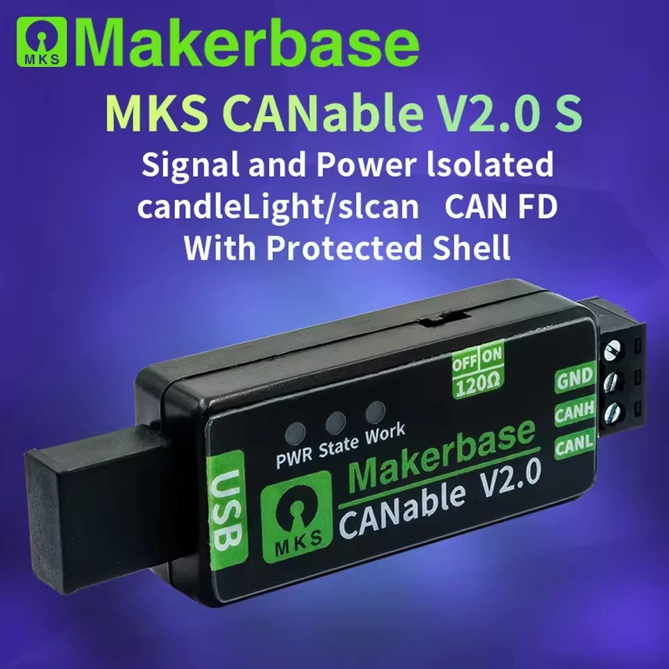 Makerbase MKS CANable 2.0 CAN analyzer USB to CAN adapter CANFD slcan SocketCAN CANdleLight klipper CANable 2.0 Module
Makerbase MKS CANable 2.0 CAN analyzer USB to CAN adapter CANFD slcan SocketCAN CANdleLight klipper CANable 2.0 Module