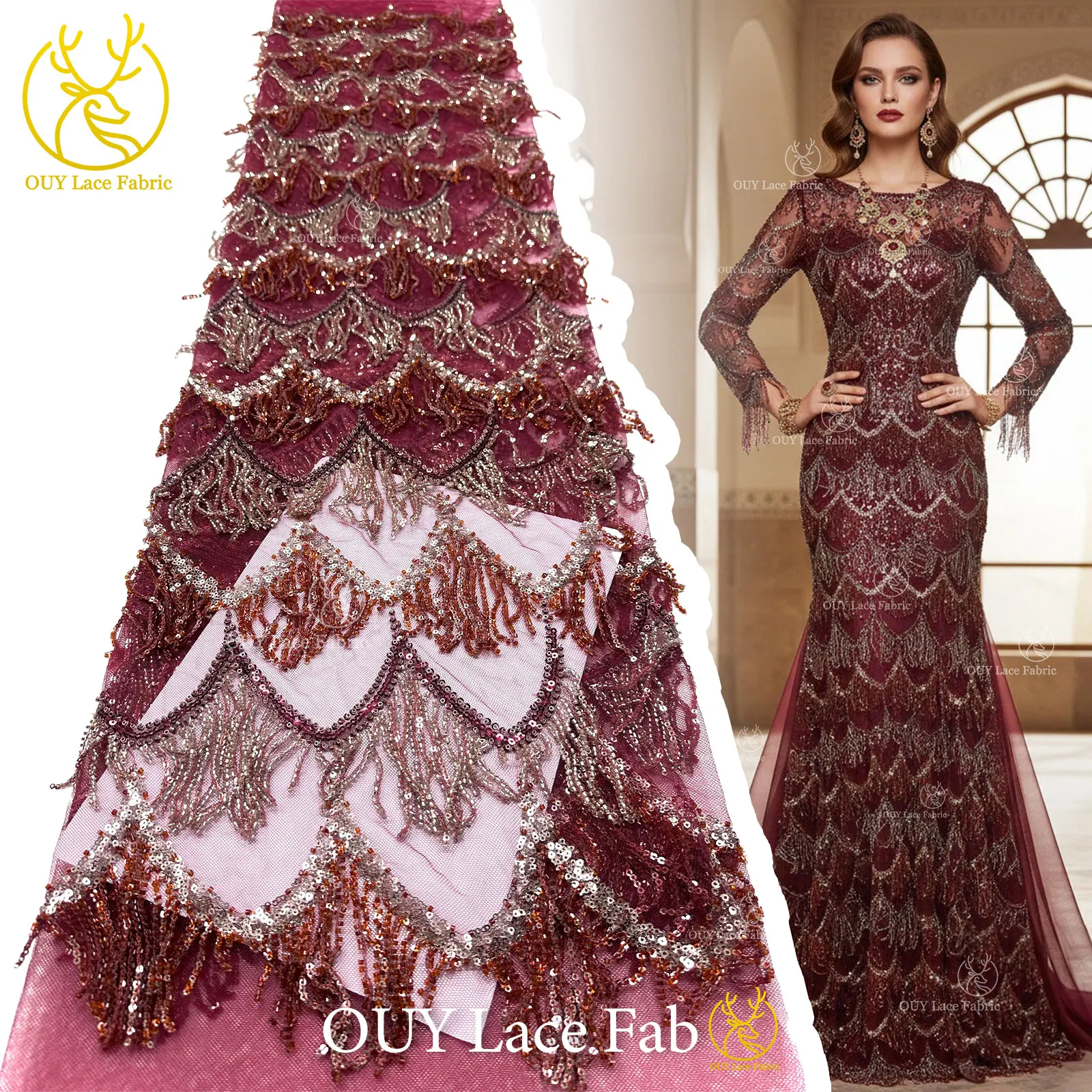 3D Luxury African Hanging Beaded Lace Fabric 2026 Wine Red Nigerian French Sequins Mesh Lace Fabric For Girls Party Dress Sewing
3D Luxury African Hanging Beaded Lace Fabric 2026 Wine Red Nigerian French Sequins Mesh Lace Fabric For Girls Party Dress Sewing