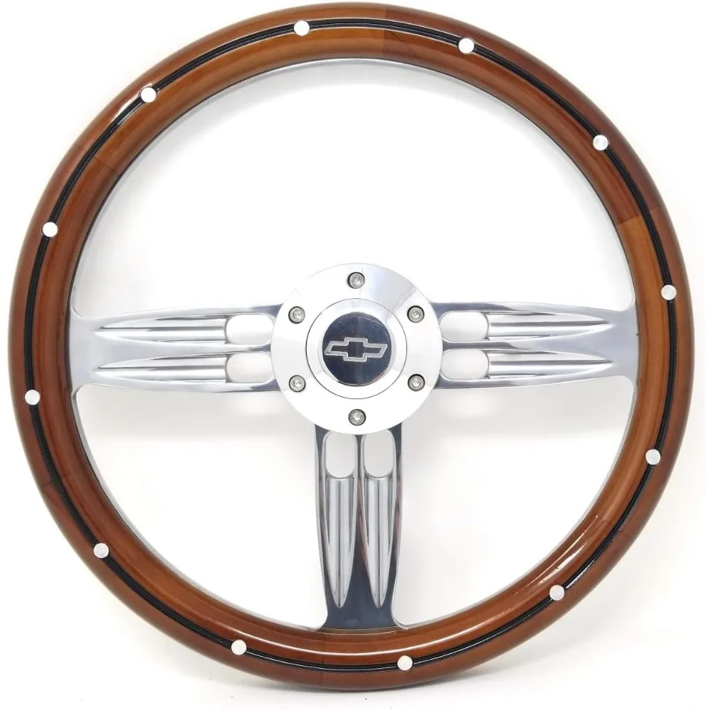 14" Inch Billet Polished & Wood Steering Wheel Bowtie Horn, 6 Hole, Passenger Car
14" Inch Billet Polished & Wood Steering Wheel Bowtie Horn, 6 Hole, Passenger Car