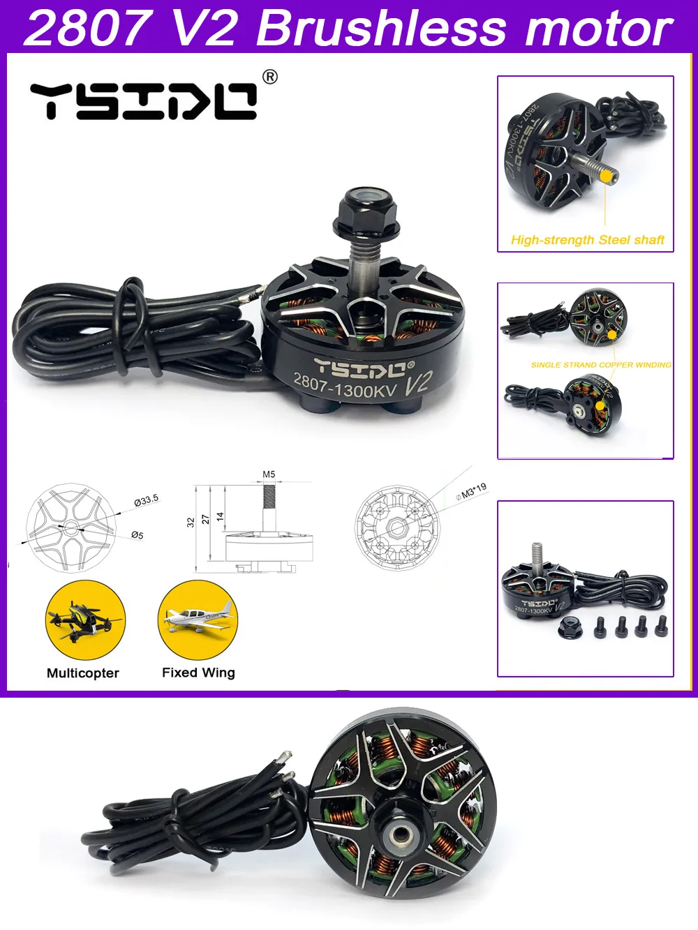 Upgrade V2 X2807 2807 1300KV 2S-6S Brushless Motor for Mark4 FPV Freestyle 7inch Long Range LR7 Drones
Upgrade V2 X2807 2807 1300KV 2S-6S Brushless Motor for Mark4 FPV Freestyle 7inch Long Range LR7 Drones