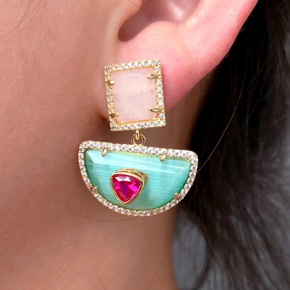 kkgem Cz pave 14x25mm Semicircle Green Cat Eye Pink Jade gold plated Stud Earrings Party Jewelry Wholesale
kkgem Cz pave 14x25mm Semicircle Green Cat Eye Pink Jade gold plated Stud Earrings Party Jewelry Wholesale