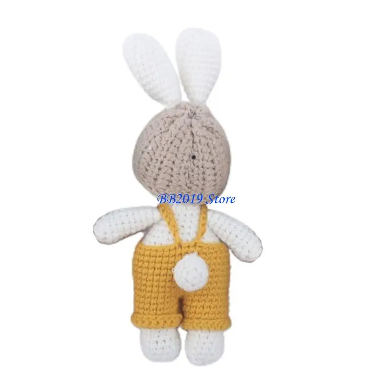 Q0KB Baby Rabbit Knit Rattle Handmade Appease Toy Infant Educational Toy Photo Toy