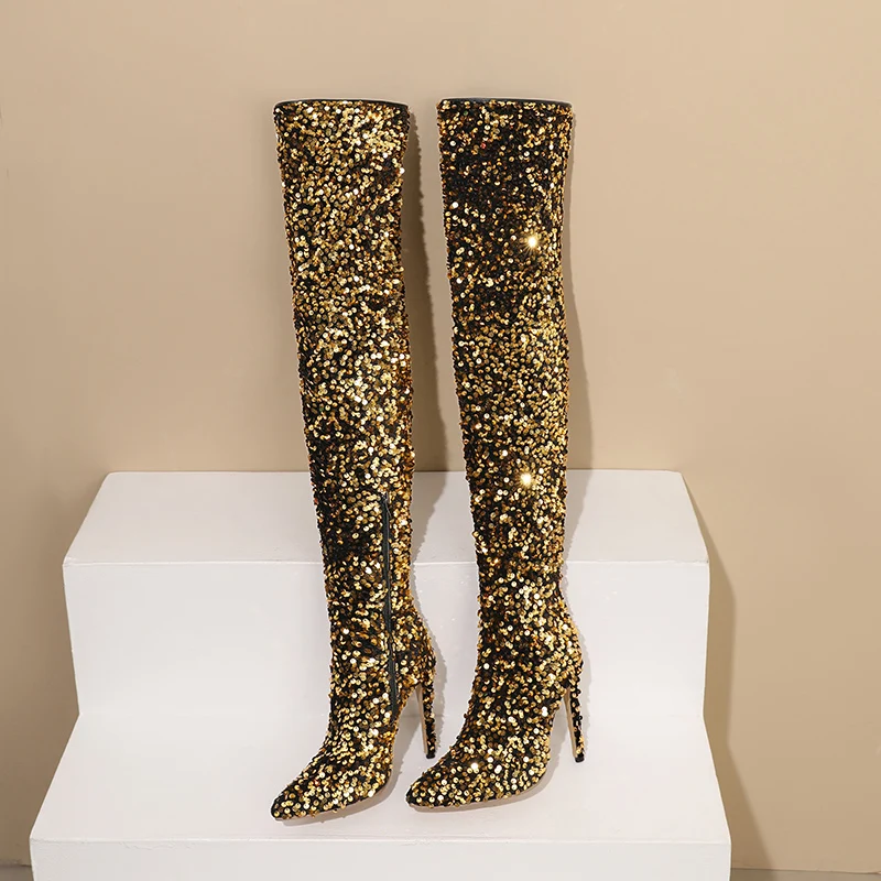 2025 New Small Sequins Glitter Over The Knee High Boots Thin Heel 9CM Pointy Toe Ladies Comfortable Plastic Leg Tide Boots
2025 New Small Sequins Glitter Over The Knee High Boots Thin Heel 9CM Pointy Toe Ladies Comfortable Plastic Leg Tide Boots