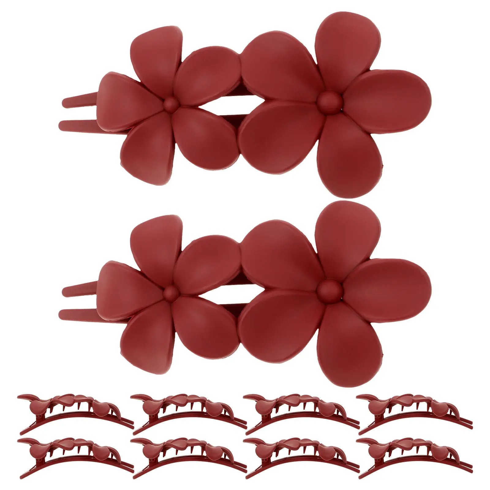 10 шт. матовых бургундских заколок-крабиков в форме цветка для женщин, нескользящие аксессуары для волос, заколки для укладки густых и тонких волос
10 шт. матовых бургундских заколок-крабиков в форме цветка для женщин, нескользящие аксессуары для волос, заколки для укладки густых и тонких волос