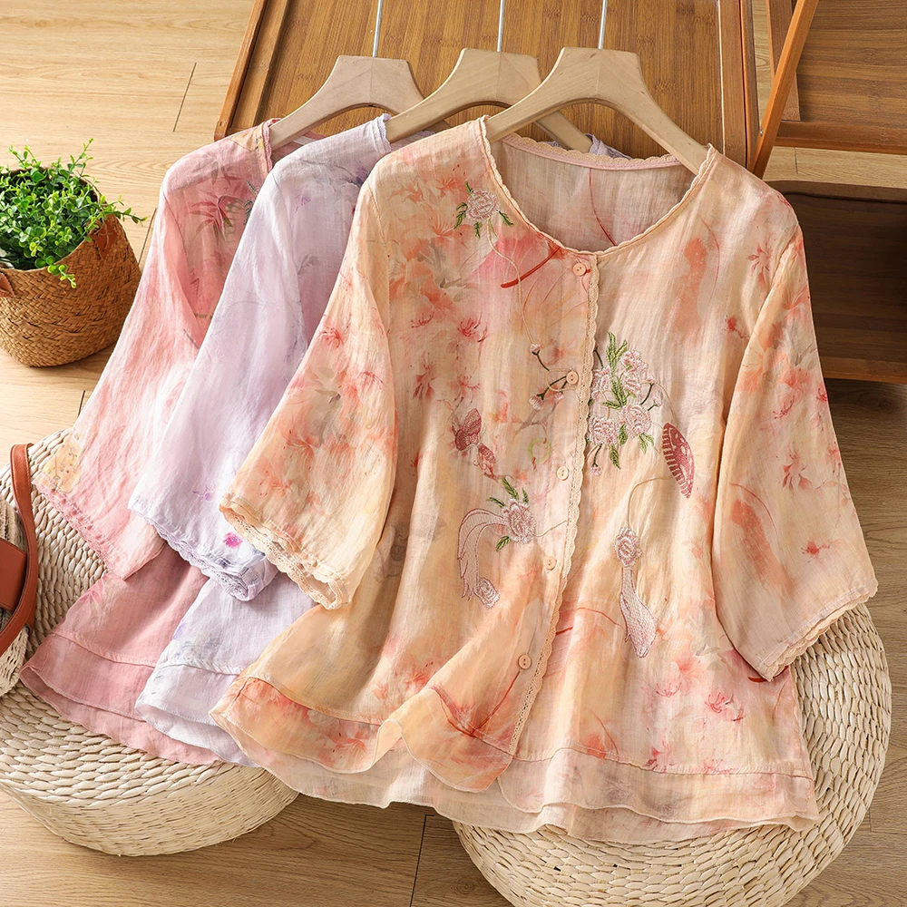 plus Size Women's Shirt Stylish round Neck Slanting Button up Casual Summer New Vintage Chinese Style Top Fashionable plus Size
plus Size Women's Shirt Stylish round Neck Slanting Button up Casual Summer New Vintage Chinese Style Top Fashionable plus Size