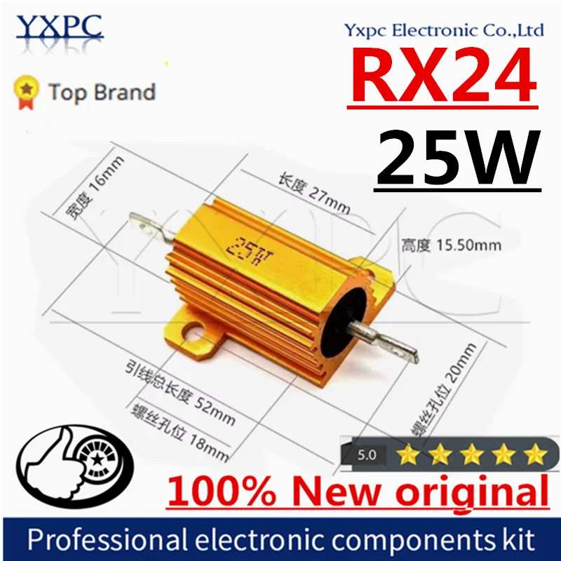 RX24 25W Aluminum Power Metal Shell Case Wirewound Resistor 15R 18R 20R 22R 24R 25R 27R 30R 33R 39R 40R 47R 50R 56R 68R 75R ohm
RX24 25W Aluminum Power Metal Shell Case Wirewound Resistor 15R 18R 20R 22R 24R 25R 27R 30R 33R 39R 40R 47R 50R 56R 68R 75R ohm