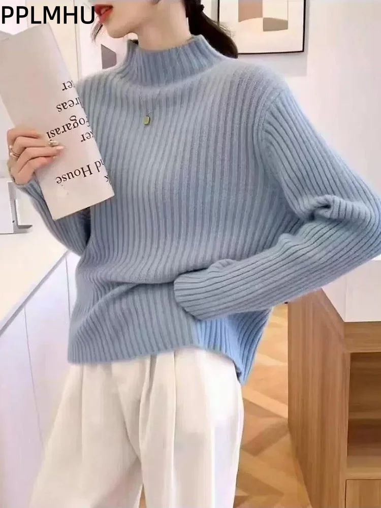 Korean Fashion Half High Collar Sweater Jumpers Women's Casual Baggy Knitted Pullovers Loose Soft Bottom Knitwear Sueter
Korean Fashion Half High Collar Sweater Jumpers Women's Casual Baggy Knitted Pullovers Loose Soft Bottom Knitwear Sueter