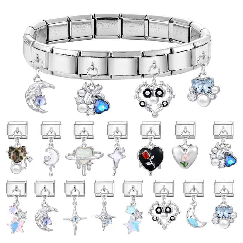 Zircon Y2K Cat Moon Heart Rose Star Pendant Italian Charm Link Fit 9mm Stainless Steel Bracelet Women DIY Making Jewelry Gift
Zircon Y2K Cat Moon Heart Rose Star Pendant Italian Charm Link Fit 9mm Stainless Steel Bracelet Women DIY Making Jewelry Gift
