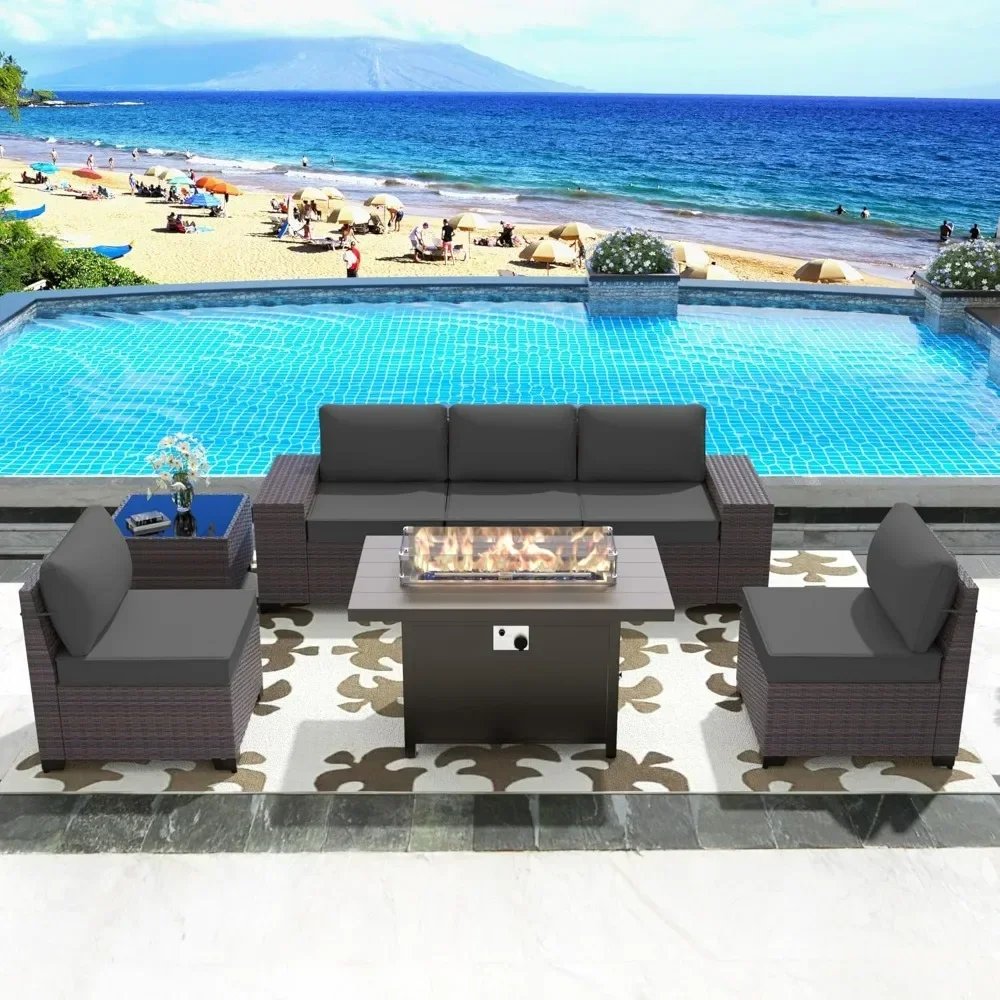 7 Piece Patio Furniture Set with Fire Pit Table,Modern Outdoor Sectional Sofa w/45in 55000 BTU Aluminium Propane Fire Pit
7 Piece Patio Furniture Set with Fire Pit Table,Modern Outdoor Sectional Sofa w/45in 55000 BTU Aluminium Propane Fire Pit