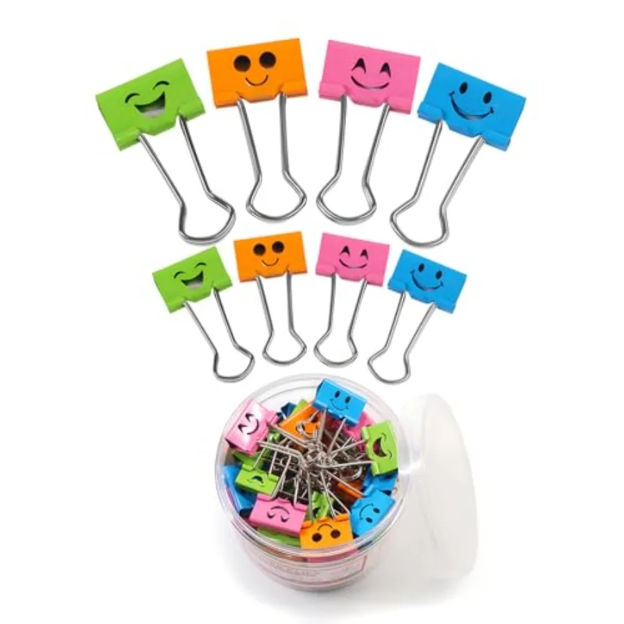 Cute Smiley Binder Clips - 100 Pcs Assorted Sizes Metal Binder Clips Small Medium, Colored Paper Clips Clamps with Smiling Face
Cute Smiley Binder Clips - 100 Pcs Assorted Sizes Metal Binder Clips Small Medium, Colored Paper Clips Clamps with Smiling Face