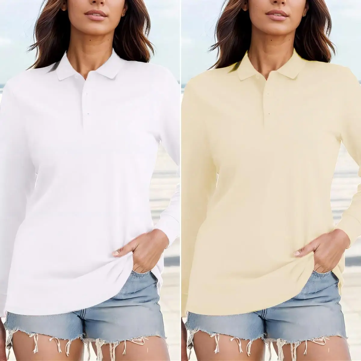 Комплект из 2 предметов, однотонные женские футболки-поло, футболка с лацканами в стиле хип-хоп, осенняя культура, повседневная деловая женская одежда с длинными рукавами 
Комплект из 2 предметов, однотонные женские футболки-поло, футболка с лацканами в стиле хип-хоп, осенняя культура, повседневная деловая женская одежда с длинными рукавами