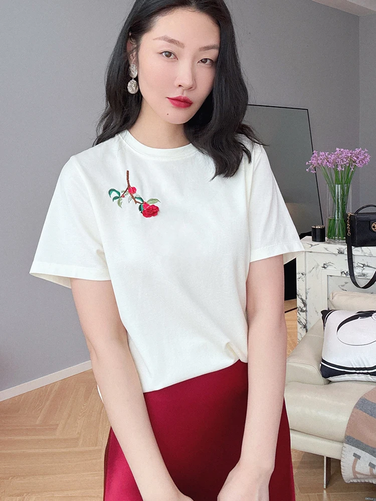 Hand Embroidered Heavyweight Silk Blend ort Sve T-irt Soft Smooth Tee Acetate Lyocell Casual Sle Women's Top
Hand Embroidered Heavyweight Silk Blend ort Sve T-irt Soft Smooth Tee Acetate Lyocell Casual Sle Women's Top