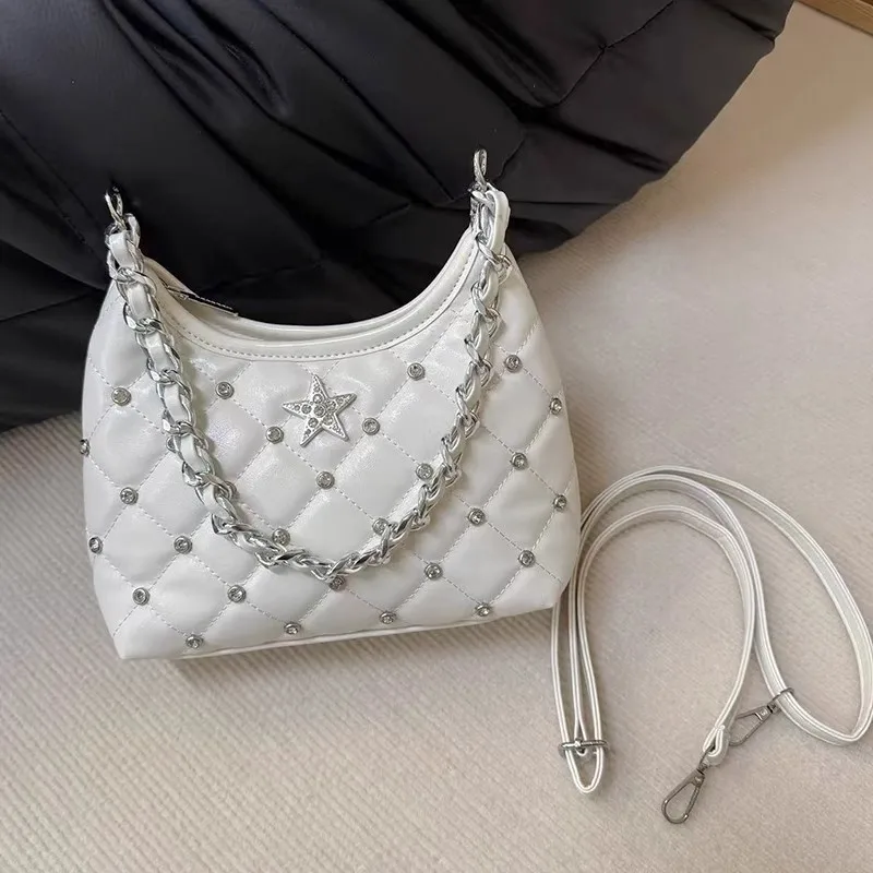 Vintage White Y2k Underarm Bagwomen 2025 New Trendy Beading Chain Leather Shoulder Bags Female Retro Casual Crossbody Bags New
Vintage White Y2k Underarm Bagwomen 2025 New Trendy Beading Chain Leather Shoulder Bags Female Retro Casual Crossbody Bags New