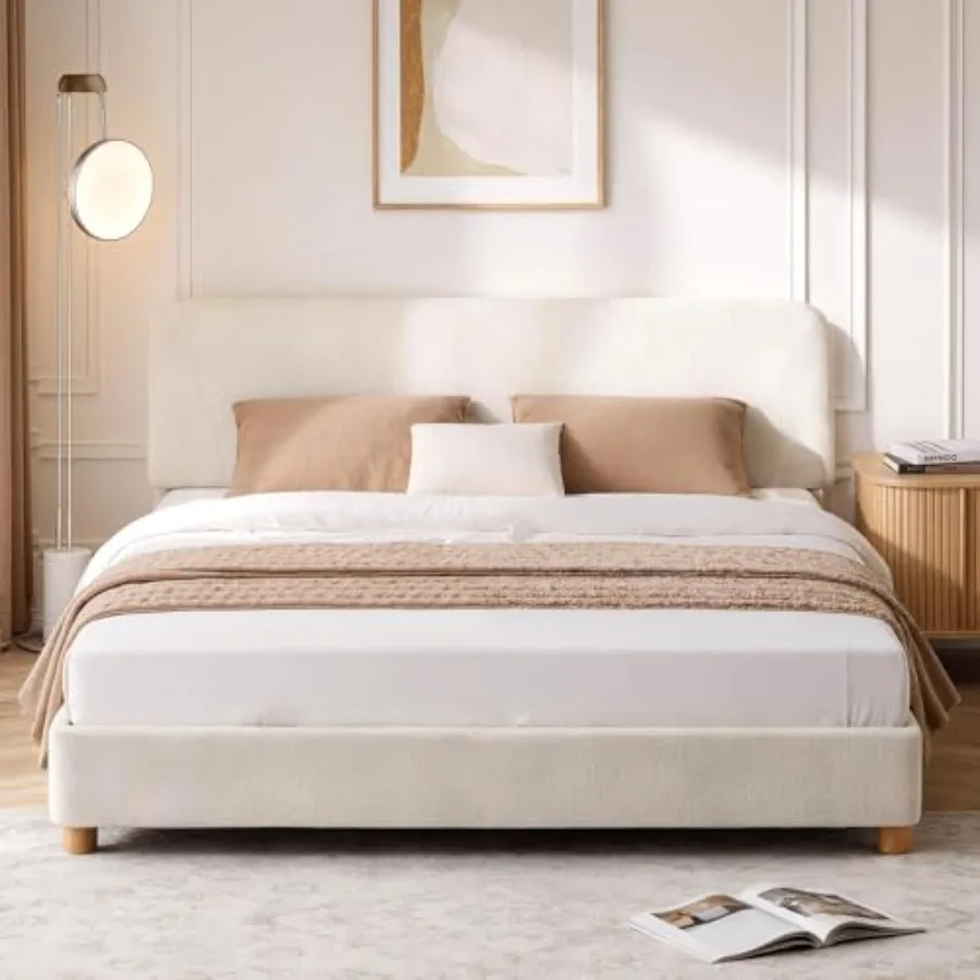Queen Size Cloud Bed Frame Soft Boucle Bed Frame with Adjustable Headboard Solid Wood Legs Rounded Corners Design and Easy Asse
Queen Size Cloud Bed Frame Soft Boucle Bed Frame with Adjustable Headboard Solid Wood Legs Rounded Corners Design and Easy Asse
