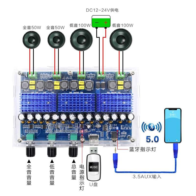 XH-A310 with tuning TDA3116D2 digital power amplifier board four-channel dual bass dual stereo
XH-A310 with tuning TDA3116D2 digital power amplifier board four-channel dual bass dual stereo