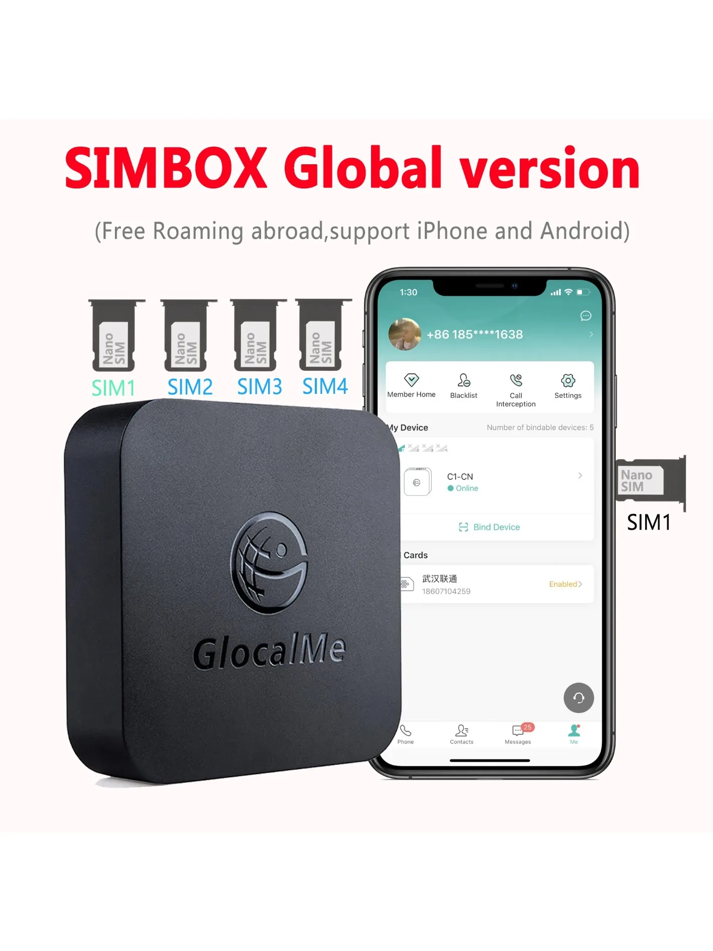 GlocalMe 4G SIMBOX Multi 4 SIM, двойной режим ожидания и сообщение по всему миру для сетевого шлюза iOS Android
GlocalMe 4G SIMBOX Multi 4 SIM, двойной режим ожидания и сообщение по всему миру для сетевого шлюза iOS Android