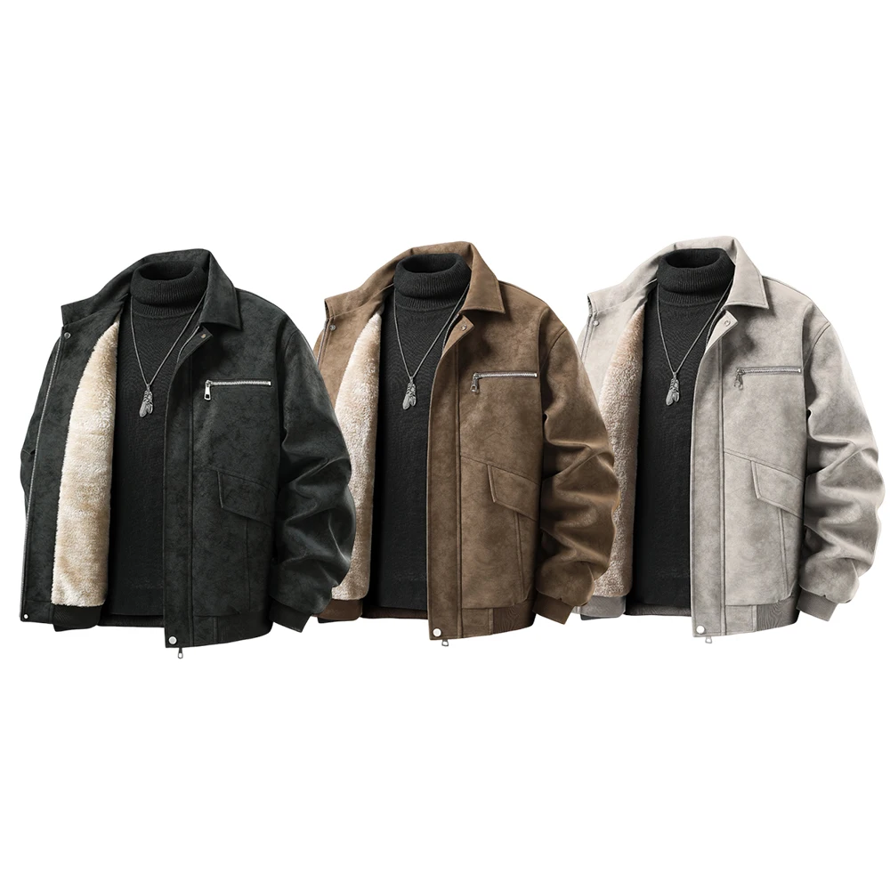 Men's winter casual thick leather jacket with pockets, windproof wool thick leather coat, warm and thick large-sized PU leather
Men's winter casual thick leather jacket with pockets, windproof wool thick leather coat, warm and thick large-sized PU leather