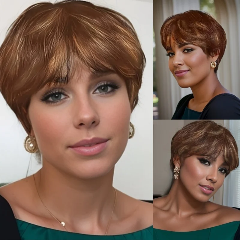 Short Pixie Cut Wigs Ombre Brown Wig Full Machine Made Wig Human Hair for Women Fluffy Natural Daily Wig
Short Pixie Cut Wigs Ombre Brown Wig Full Machine Made Wig Human Hair for Women Fluffy Natural Daily Wig