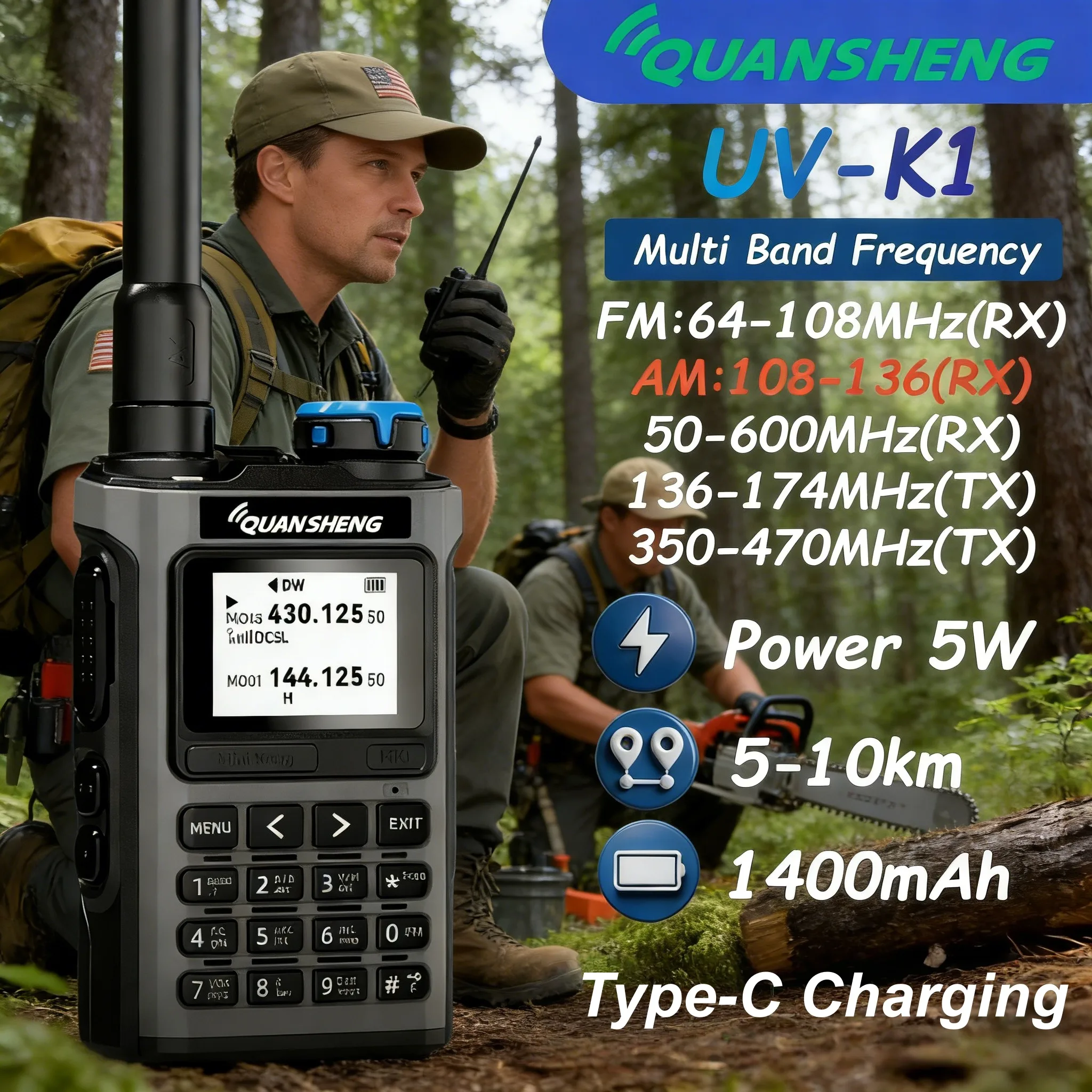 Рация Quansheng UV K1 Mini: многодиапазонная, двухсторонняя связь, для любительской радиосвязи, дальнего действия, беспроводной комплект, трансивер
Рация Quansheng UV K1 Mini: многодиапазонная, двухсторонняя связь, для любительской радиосвязи, дальнего действия, беспроводной комплект, трансивер