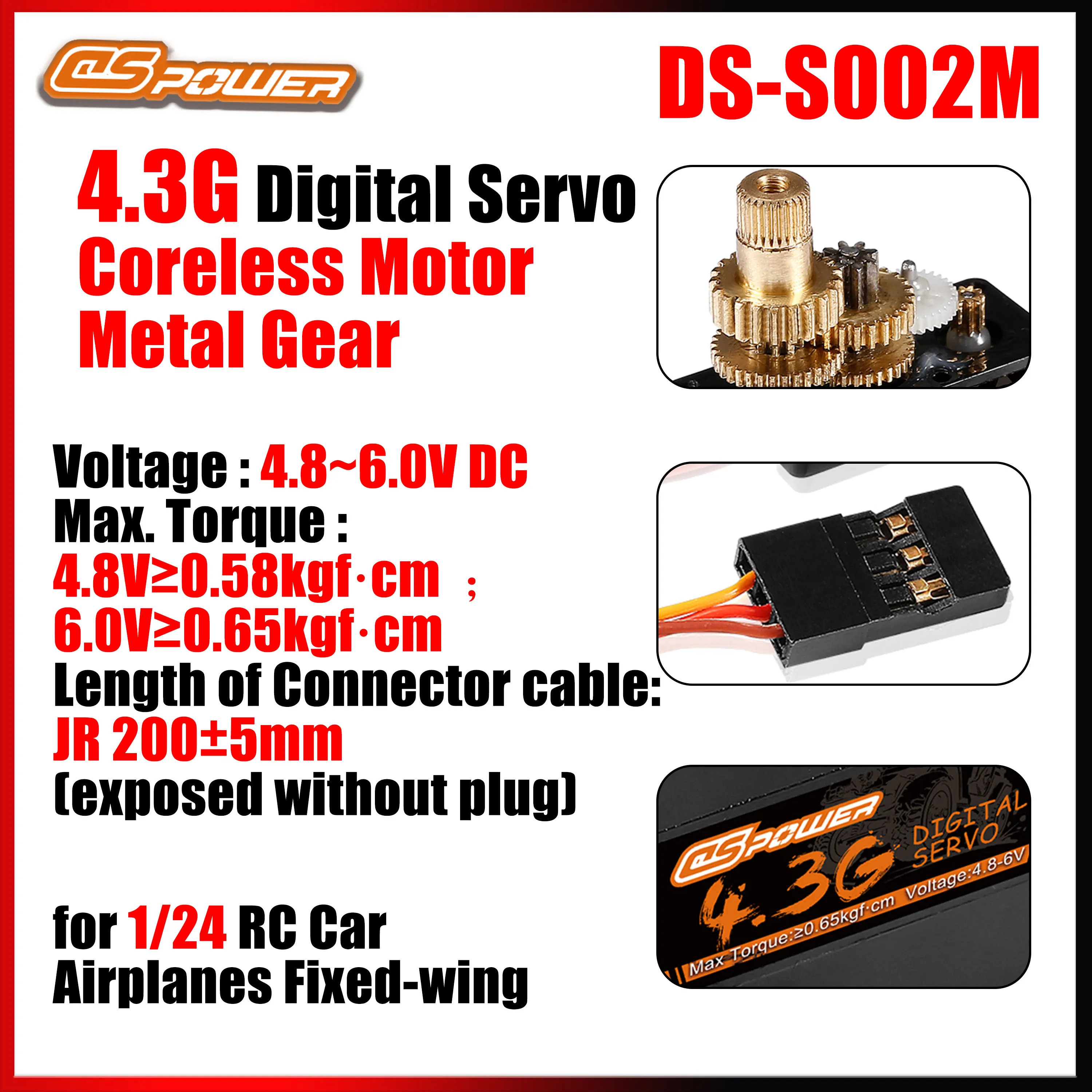 DSPOWER 4.3G Metal Gear Coreless Motor Micro Digital Servo 4.8~6.0V for WLtoys RC 1/24 Cars Airplanes Fixed-wing Helicopter Part
DSPOWER 4.3G Metal Gear Coreless Motor Micro Digital Servo 4.8~6.0V for WLtoys RC 1/24 Cars Airplanes Fixed-wing Helicopter Part