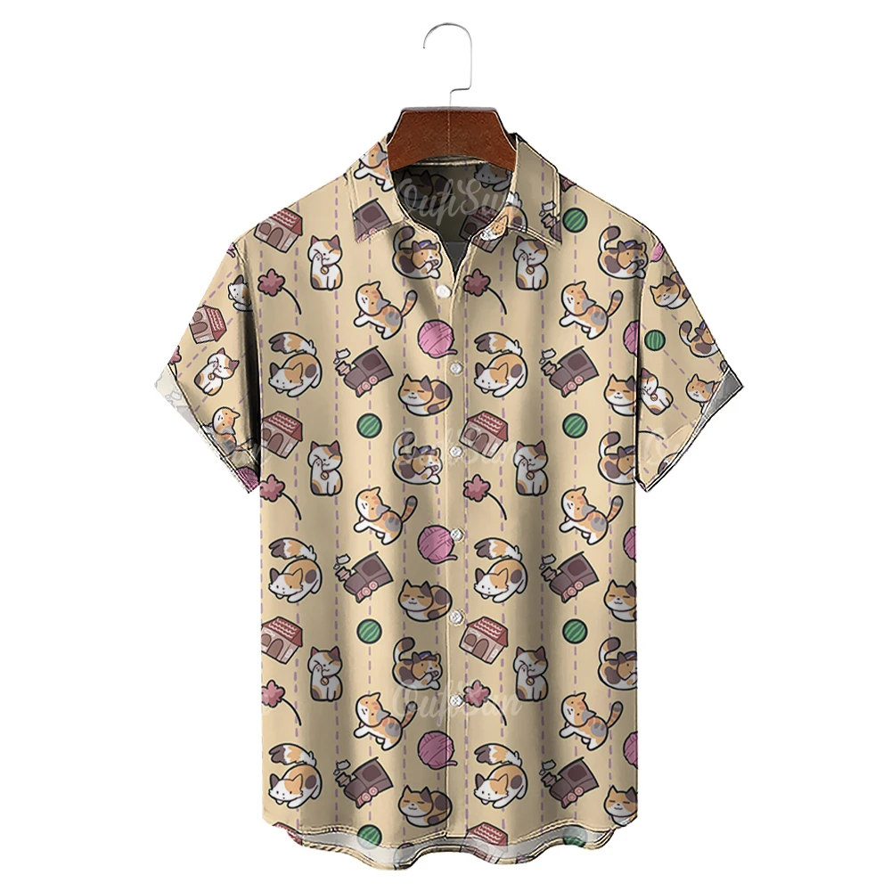 Hawaiian Men's T-Shirt Cartoon Cat Pattern Print Summer Short Sleeve Button Tops Fashion Laper Shirts Oversized Men Clothing
Hawaiian Men's T-Shirt Cartoon Cat Pattern Print Summer Short Sleeve Button Tops Fashion Laper Shirts Oversized Men Clothing