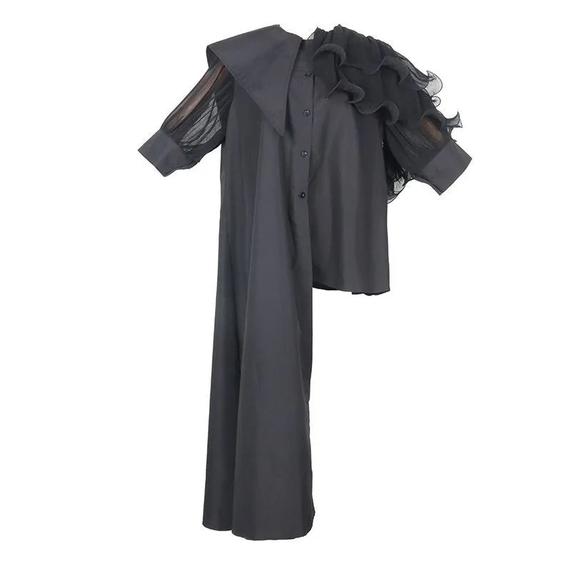 Shirt Women's Summer Designer Irregular Versatile Splicing Chiffon Pleated Bubble Sleeves Medium Long Shirt Exquisite and Simple
Shirt Women's Summer Designer Irregular Versatile Splicing Chiffon Pleated Bubble Sleeves Medium Long Shirt Exquisite and Simple