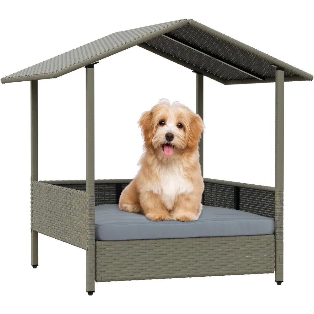 Outdoor Rattan Dog House with Canopy, Indoor Dog Bed for Small/Medium Dogs with Removable Cushion, Washable Cover
Outdoor Rattan Dog House with Canopy, Indoor Dog Bed for Small/Medium Dogs with Removable Cushion, Washable Cover