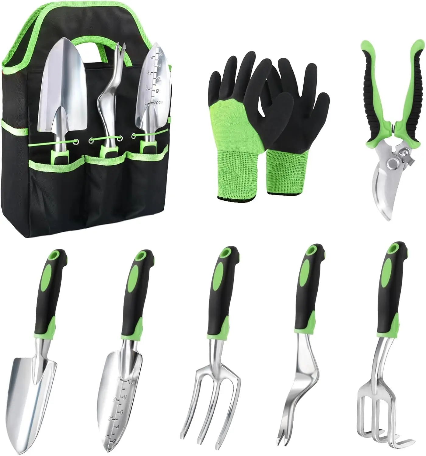 8-Piece Garden Tool Set with Ergonomic Handles, Heavy Duty Aluminum, Storage Bag, Gloves, Pruning Shears - Green
8-Piece Garden Tool Set with Ergonomic Handles, Heavy Duty Aluminum, Storage Bag, Gloves, Pruning Shears - Green