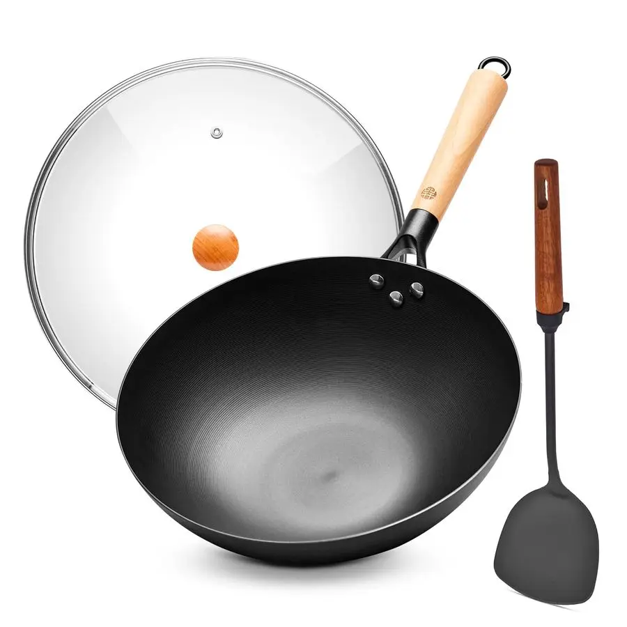 Сковорода-вок из углеродистой стали с крышкой, 32 см, с плоским дном, для электрических, индукционных и газовых плит, без химического покрытия, из кованого железа.
Сковорода-вок из углеродистой стали с крышкой, 32 см, с плоским дном, для электрических, индукционных и газовых плит, без химического покрытия, из кованого железа.