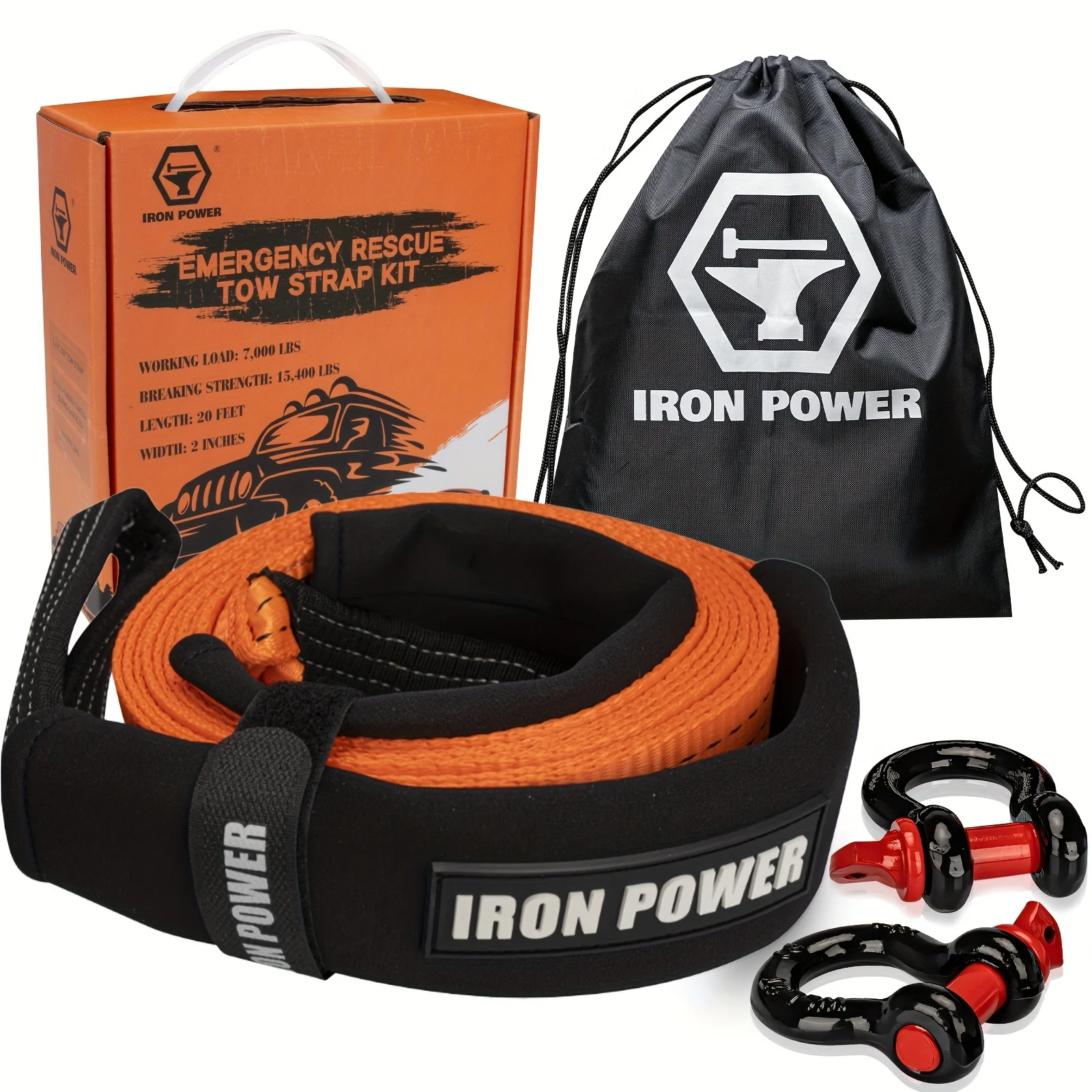 2'' × 20ft Emergency Tow Straps Kit Towing Rope + 1/2 D Ring Shackles (2pcs)
2'' × 20ft Emergency Tow Straps Kit Towing Rope + 1/2 D Ring Shackles (2pcs)
