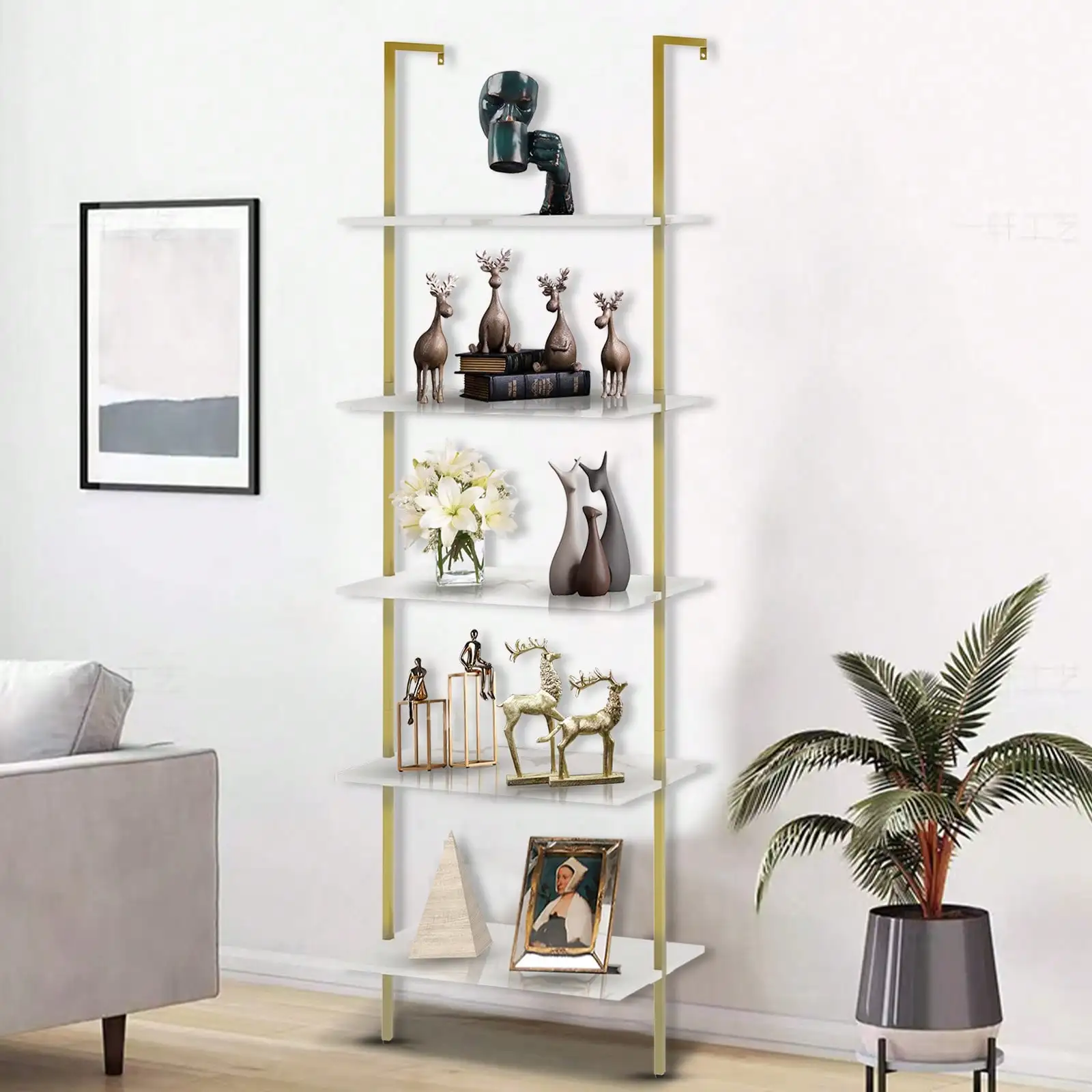 Ladder Shelf White Marble Open Bookshelf 5-Tier Wall-Mounted Wood Rack Industrial Modern Plant Flower Stand Utility Organizer Bo
Ladder Shelf White Marble Open Bookshelf 5-Tier Wall-Mounted Wood Rack Industrial Modern Plant Flower Stand Utility Organizer Bo