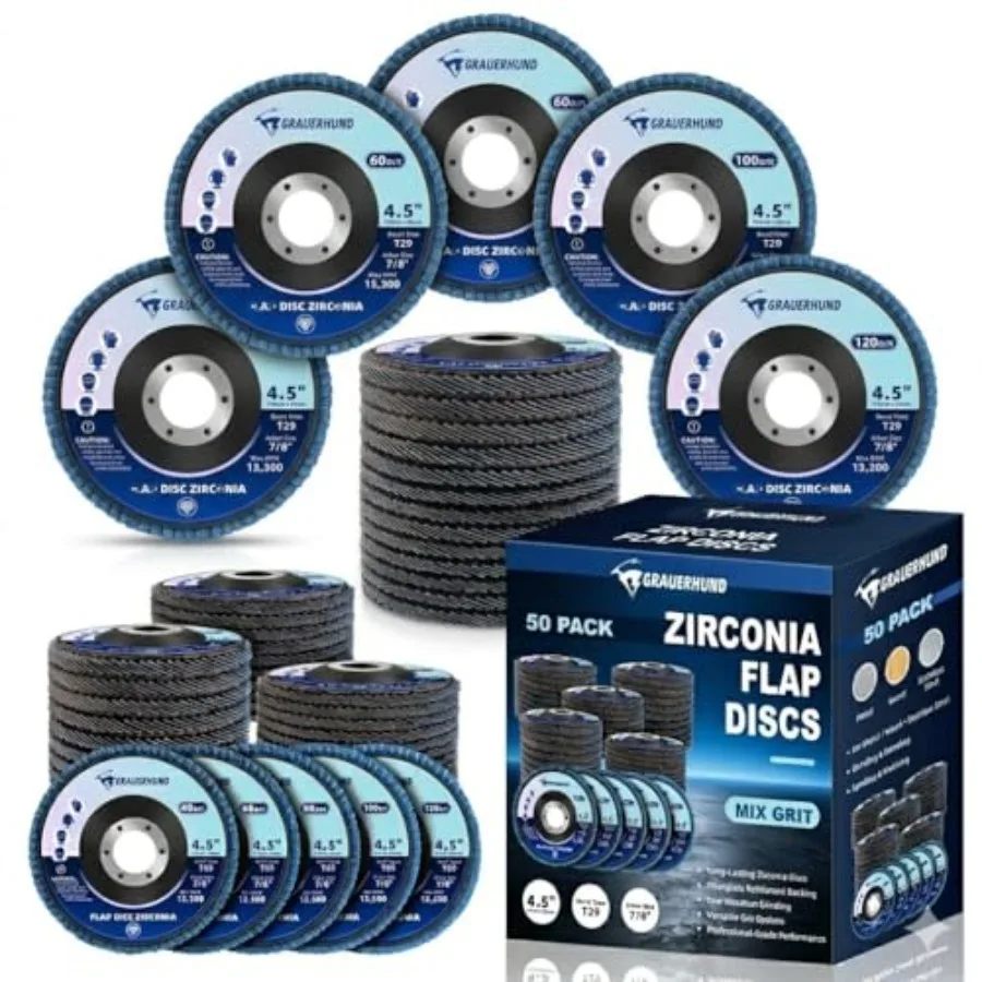 Pack Flap Discs 4 1/2" x 7/8" for Angle Grinder, 40/60/80/0/120 Grit T29 Flap Sanding Discs, 4 1/2 Inch Grinding Wheels, Zircon
Pack Flap Discs 4 1/2" x 7/8" for Angle Grinder, 40/60/80/0/120 Grit T29 Flap Sanding Discs, 4 1/2 Inch Grinding Wheels, Zircon