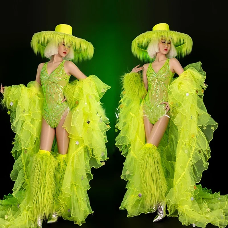 Green show outfits Women Group Gogo Dancer Costume Lace Coat Fur Legs Cover Bar Nightclub DJ Stage Rave Outfit
Green show outfits Women Group Gogo Dancer Costume Lace Coat Fur Legs Cover Bar Nightclub DJ Stage Rave Outfit